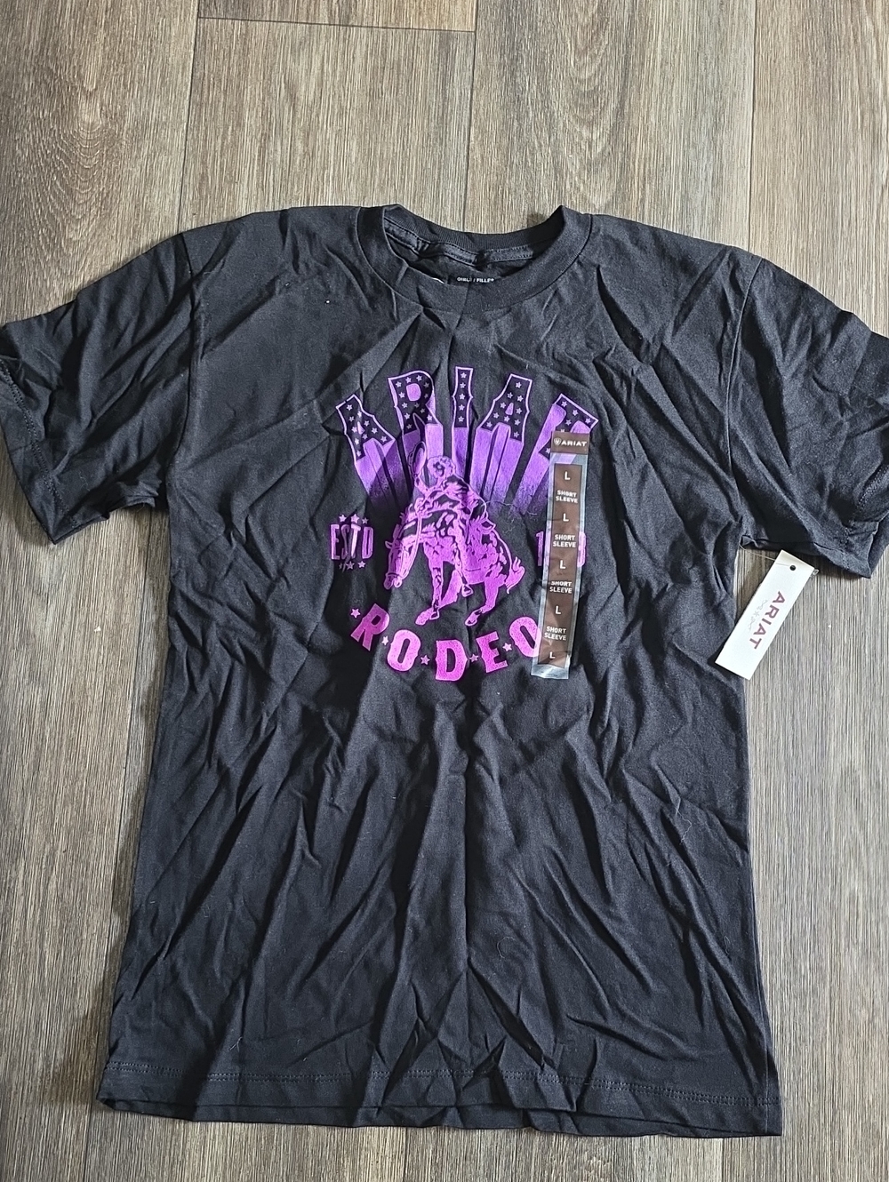 Ariat Rodeo Graphic Tee in Black with Purple Print